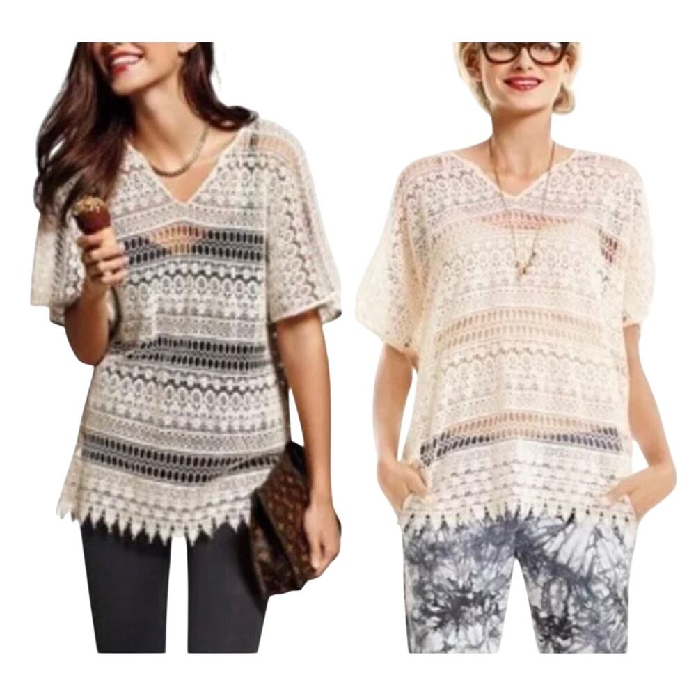 CAbi 5026 Capri Ivory Lace Crochet Top Cover Up S